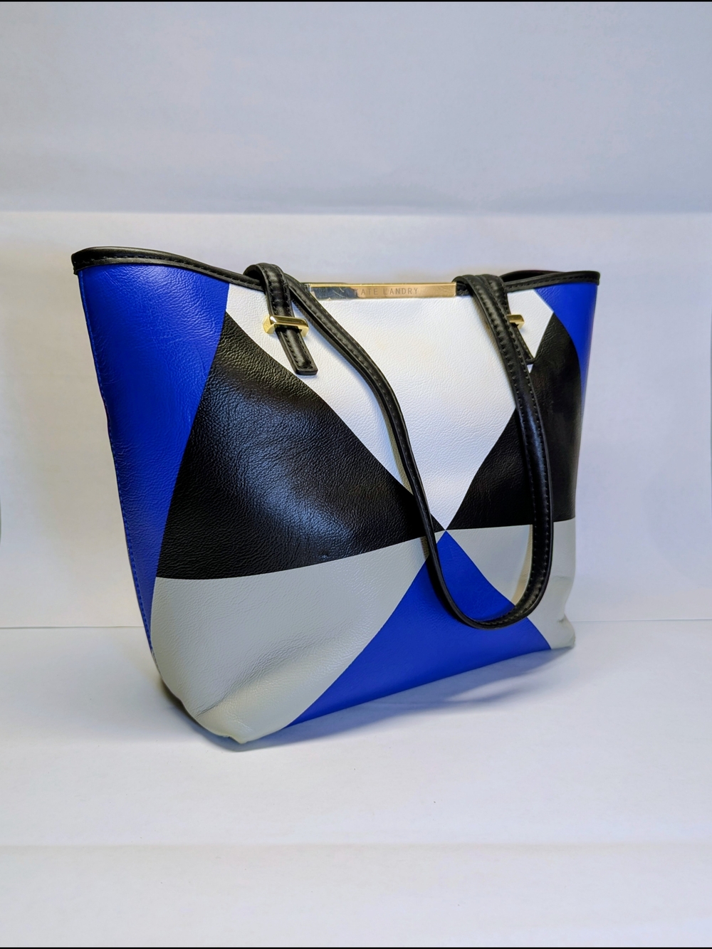 Cobalt blue color block geometric purse